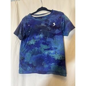 Reel Legends Shirt‎ Boys Sz XS Blue Shark Print Fishing Outdoor P31
